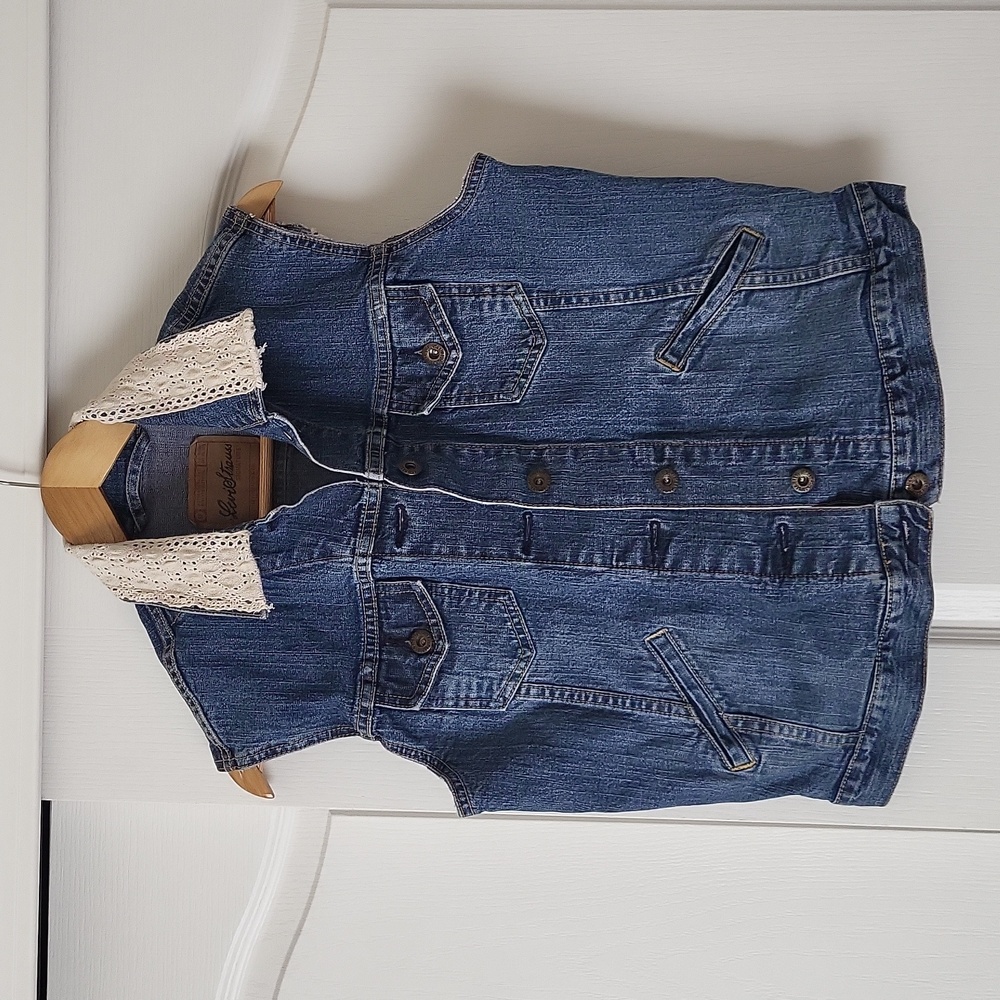 Levi's Vest Denim And Lace Classic Jean Jacket Vest Upcycled Med Wash Boho Sz 8